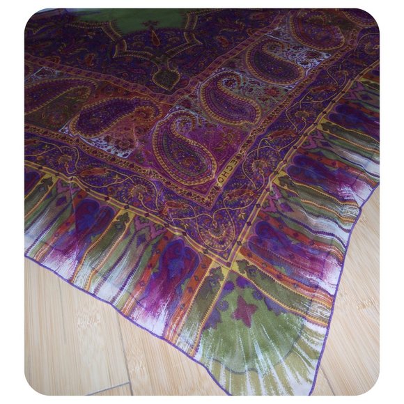 ECHO 100% Silk Handkerchief Scarf Blouse Poncho - Picture 13 of 14